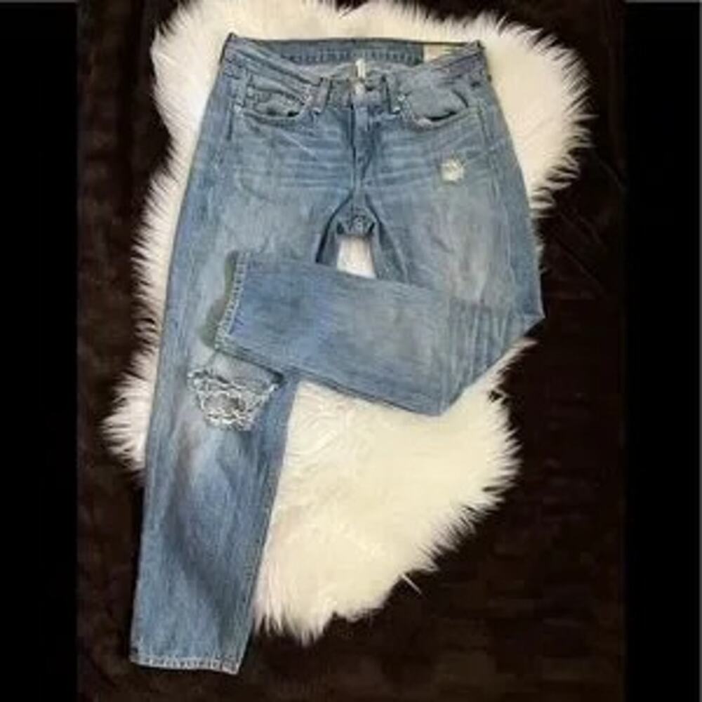 Rag & Bone Womens Blue Denim Classic Low Rise Distressed Boyfriend Jeans 25